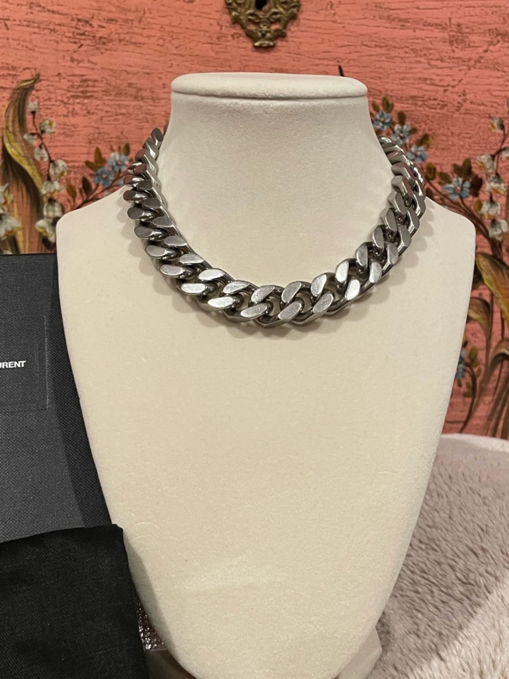Saint Laurent Cuban Chain Necklace Silver-Tone - Picture 5 of 7